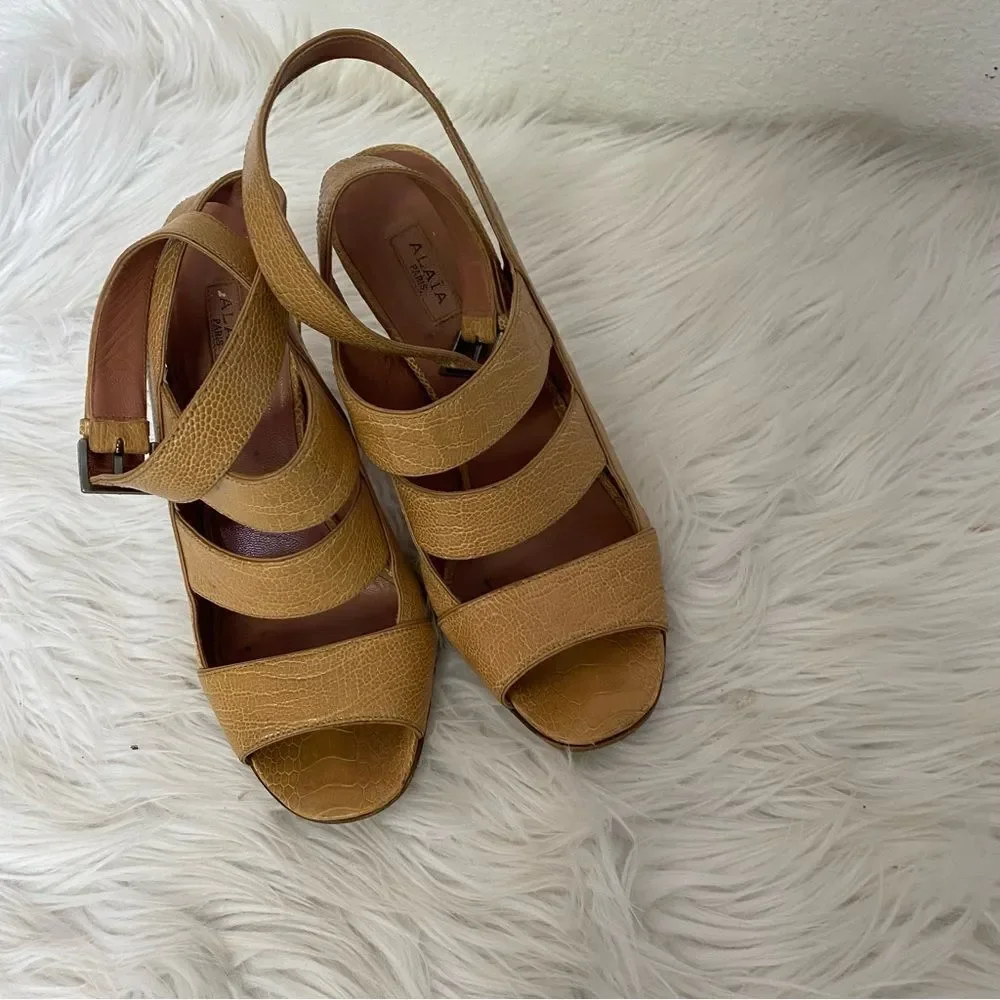 Alaïa Paris Tan Python Leather Open Toe Ankle Strap Heel Sandals 37 EU, 6.5 US